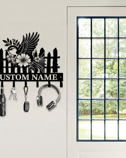 peanut case Customized Keys Holder - Personalized Birds Flower Key Hooks Wall Metal Sign Decor,Wall Holder, Garden,Door Hook (Style C)