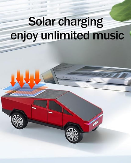WS-699 Solar Bluetooth Replica Speaker – Future Pickup Truck Design, HD Sound, TWS Stereo Pairing, FM Radio, LED Party Light, USB/TF Playback, Hands-Free Mic, Type-C Charging, Portable Gift (Red)