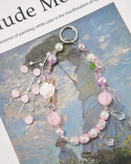 Phone Charm for Women, Anti-Theft Phone Wrist Strap Hands-Free & Beaded Chain,Tether Tab