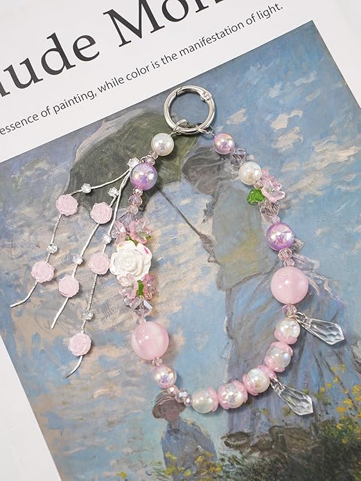 Phone Charm for Women, Anti-Theft Phone Wrist Strap Hands-Free & Beaded Chain,Tether Tab