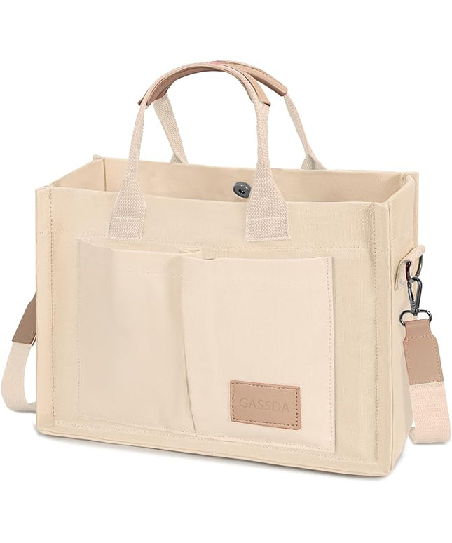 Canvas Tote Bag for Women Crossbody Work Purse with Pockets Top Handle Handbag Satchel Bags for Travel Nurse Teacher