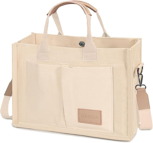 Canvas Tote Bag for Women Crossbody Work Purse with Pockets Top Handle Handbag Satchel Bags for Travel Nurse Teacher