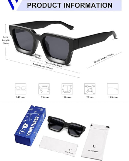 VANLINKER Thick Square Sunglasses for Men Women Retro Chunky Rectangle Shades UV400 Protection VL9731