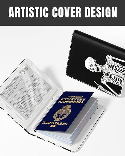 Rimilak Passport Holder, RFID Blocking Passport Cover Wallet Travel Essentials, Leather Travel Documents Organizer Protector for Women and Men, OK Skull