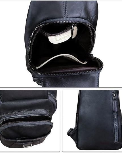 Genuine Leather Sling Bag for Women and Man Handmade Retro Hiking Crossbody Backpack Purse Chest Shoulder Daypack