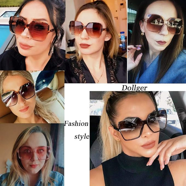 Dollger Oversized Square Sunglasses for Women Big Large Wide Fashion Shades for Men UV Protection Unisex