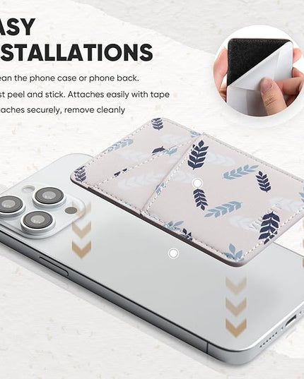VULKIT Phone Card Holder Wallet Leather Adhesive Pocket RFID Blocking Credit Card Sleeves Stick Back of Phone Smartphones White