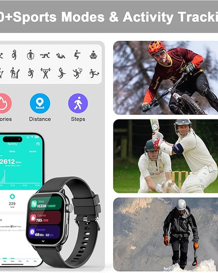 Smart Watch for Men Women, 1.85'' AMOLED HD Fitness Watch with 120+ Sports Modes, Bluetooth Call/Heart Rate/Sleep Monitor/Pedometer, Smartwatch for Android iOS, IP68 Waterproof, Black
