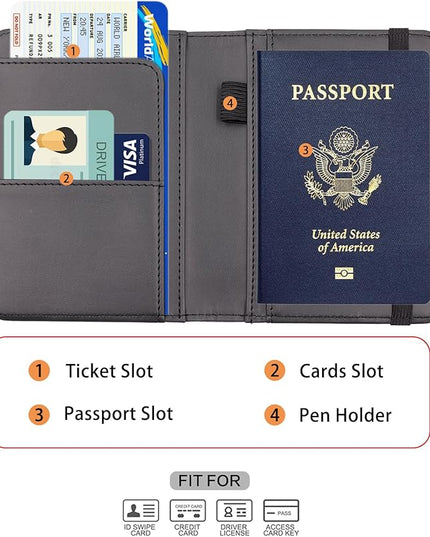 Melsbrinna Premium Leather Passport Holder Covers Case, Waterproof Rfid Blocking Travel Wallet Passport Holder with Pen Holder, Cute Passport Book for Women/Men