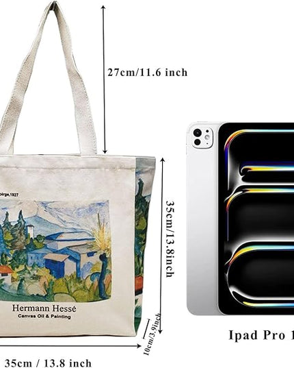 BROADREAM Aesthetic Canvas Tote Bag for Women, Vintage Reusable Book Tote Bag with Inner Zipper Pocket