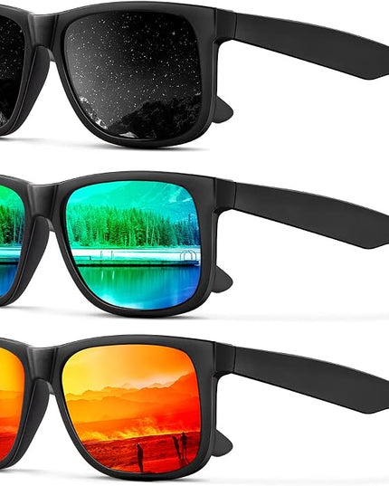 KALIYADI Sunglasses Men Polarized Sun glasses for Mens Womens Classic Matte Black Frame UV Protection 3pack