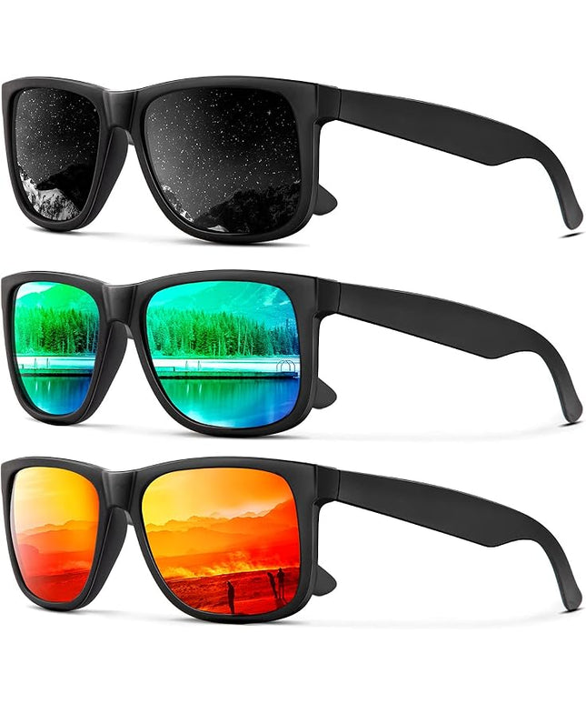 KALIYADI Sunglasses Men Polarized Sun glasses for Mens Womens Classic Matte Black Frame UV Protection 3pack