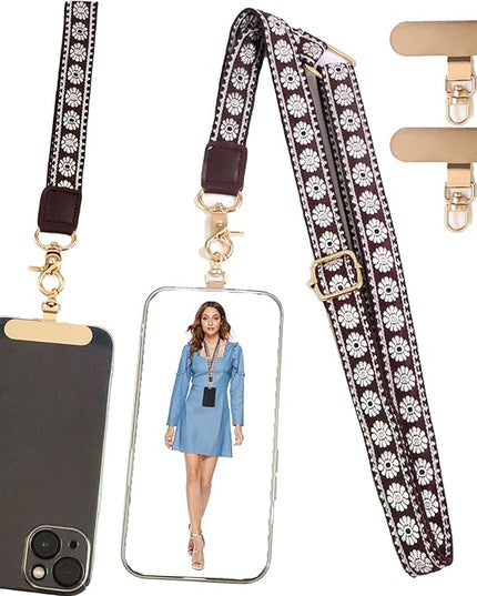 LEMEDE Phone Charm Lanyard, Gold Buckle Adjustable Crossbody and Wrist Strap with 2pcs 360-Degree Rotatable Phone Pad