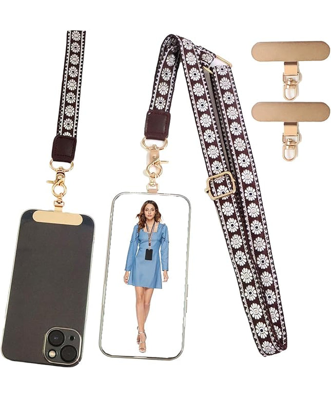 LEMEDE Phone Charm Lanyard, Gold Buckle Adjustable Crossbody and Wrist Strap with 2pcs 360-Degree Rotatable Phone Pad