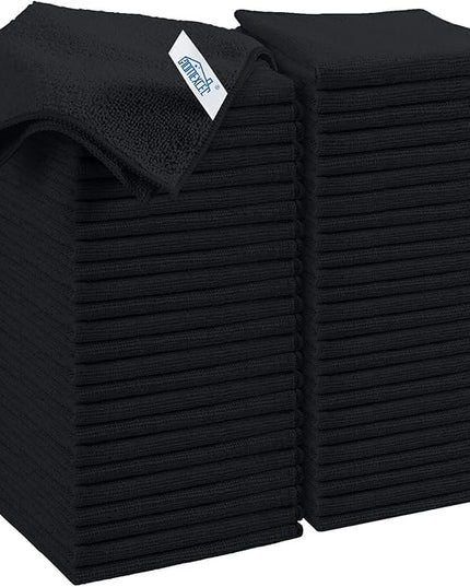 HOMEXCEL Black Microfiber Cleaning Cloth, 50 Pack Cleaning Towels for Kitchen, Lint Free, Scratch-Free, Highly Absorbent, and Reusable Cleaning Rags for House, Window and Glass, Cars, 11.5 X11.5 inch