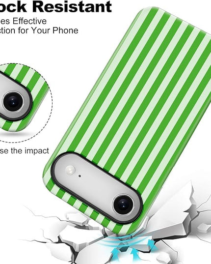 Magnetic for iPhone 17 Air Case Cute Stripes Phone Case, Shockproof Slim TPU and Hard PC Protective Phone Cover Compatible with MagSafe Designed for Women Girls, Deep Green