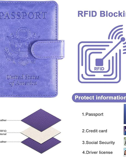 Sizobi Passport Holder for Travel, RFID Passport Cover Wallet for Women Men, Leather Passport Book Card Holder Case for International Travel Must Haves Accessories,Cruise Ship Essentials Gifts, Purple