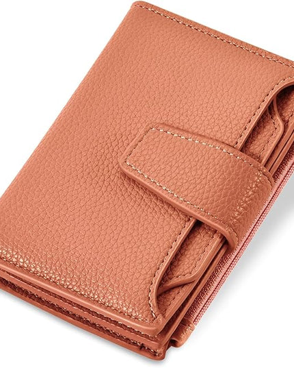 Airkit Small Wallet Women RFID Blocking Soft Leather Bifold Compact Card Holder Wallet for Women with Zipper Coin Pocket 4 ID Window