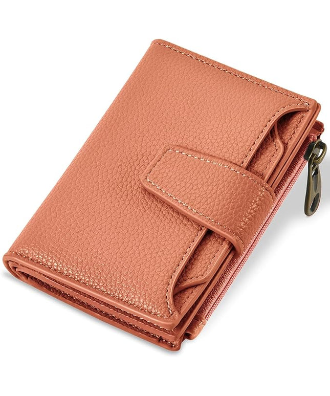 Airkit Small Wallet Women RFID Blocking Soft Leather Bifold Compact Card Holder Wallet for Women with Zipper Coin Pocket 4 ID Window