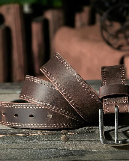 VATAN Men's Genuine Leather Casual Every Day Jeans Belts, Handmade Men Leather Belt with Gift Box