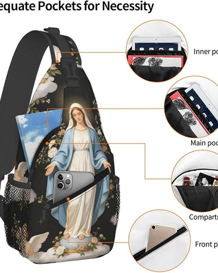 Our Lady of Guadalupe Sling Bag Crossbody Bags Clovers Chest Bag for Travel Hiking for Men Women Virgin Marys 8