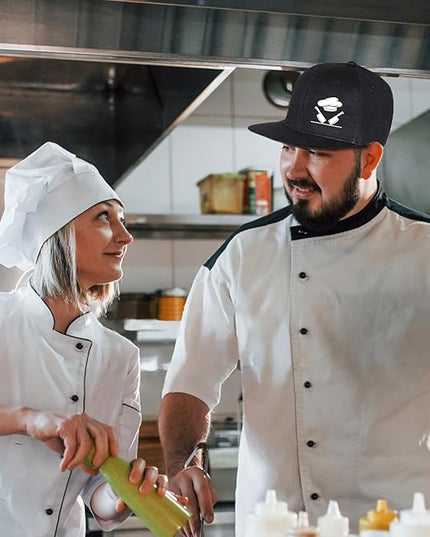 Chef Hat Flat Bill Hats for Men Funny Double Knives Kitchen Adjustable Baseball Cap Snapback Hat for Women