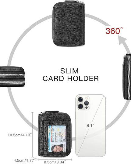 RNIEGA Credit Card Holder Wallet RFID Blocking Leather Small Wallet for Women Double Zipper Wallet with ID Window
