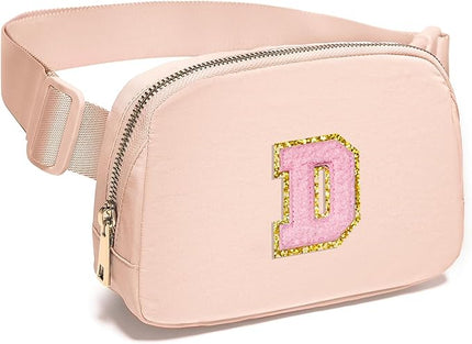 Gitus 6 7 8 9 10 Year Old Girl Gifts Belt Bag Fanny Pack Crossbody Bags with Initial Letter Patch Things for Teen Girls Easter Gifts for Girls Travel Essentials（Coral Pink-D）