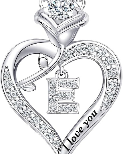 Rose Heart Pendant Necklace Gifts for Wife, Engraved 'I love you' Gift for Wife Girlfriend, Anniversary Birthday Eternity Jewelry Present for Women, Moissanite Necklace Gift for Her