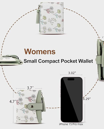 yiijay Small Wallet for Women RFID Blocking Tassle Bifold Slim Thin Leather Wallet Credit Card Holder Wallet Ladies Mini Wallet with Widened Zipper Pocket