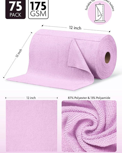 Fantasticlean Microfiber Cleaning Cloth Roll -75 Pack, Tear Away Microfiber Towels, 12" x 12", Reusable, Washable, Scratch Free, Ultra Absorbent Dishcloth for All-Around Cleaning Supplies (Purple)