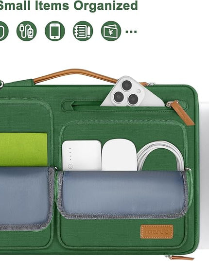 MOSISO 360 Protective Laptop Shoulder Bag,15-15.6 inch Computer Bags Compatible with MacBook Pro 16 inch, HP, Dell, Lenovo, Asus Notebook,Side Open Messenger Bag with 4 Zipper Pockets, Jungle Green