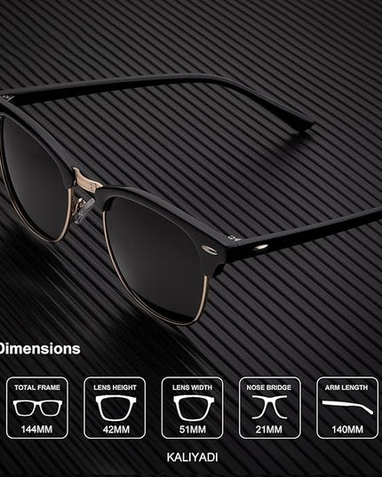 KALIYADI Sunglasses Men Polarized Sunglasses for Men Women Unisex Semi-Rimless Frame Retro Driving Sun Glasses UV Blocking