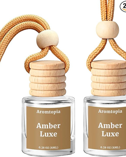 Car Air Fresheners, Aromtopia Hanging Car Fragrance Diffuser, 2 Pack, Long-lasting, Car Rear View Mirror Accessories, Automotive Odor Eliminator - Amber Luxe Scent