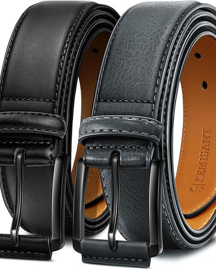 KEMISANT Men Belt 2Pack – Genuine Leather Belt for Men Dress Casual Golf Jeans 1 3/8"