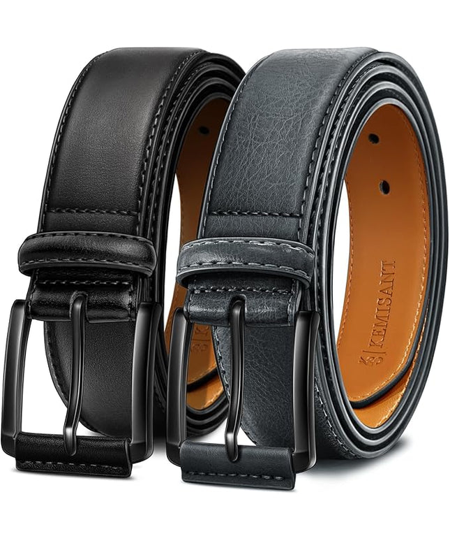 KEMISANT Men Belt 2Pack – Genuine Leather Belt for Men Dress Casual Golf Jeans 1 3/8"