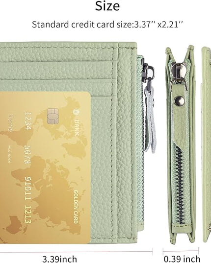 ilovever Slim Wallet for Women Small Leather RFID Blocking Credit Card Holder Minimalist Wallet with Coin Purses & Pouches,S Light Green