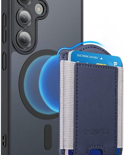 for MagSafe Wallet, Magnetic Wallet for Galaxy S25/S24 Series with Magnetic Case and iPhone 16/15/14/13/12 Series, Case Not Included, 6 Cards Holder, Vegan Leather, Minimalist Slim RFID, Navy Blue