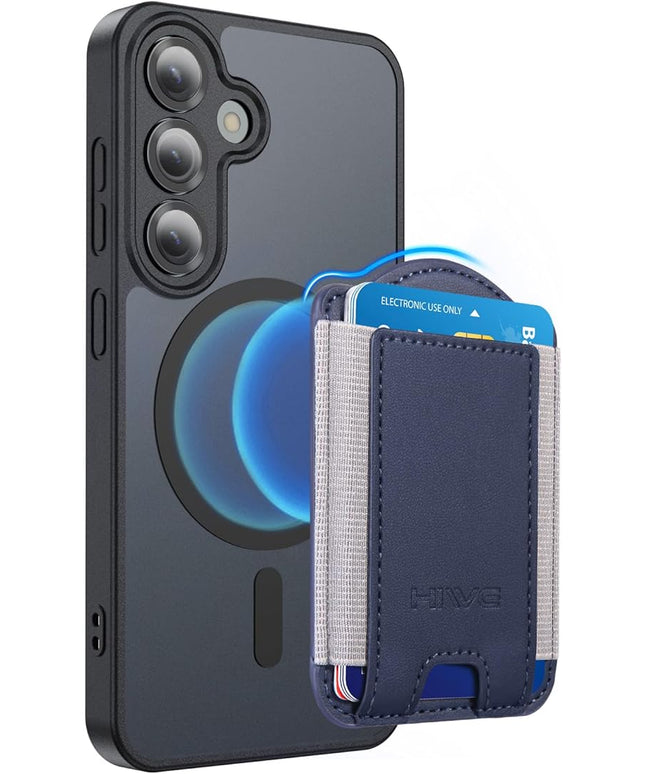 for MagSafe Wallet, Magnetic Wallet for Galaxy S25/S24 Series with Magnetic Case and iPhone 16/15/14/13/12 Series, Case Not Included, 6 Cards Holder, Vegan Leather, Minimalist Slim RFID, Navy Blue
