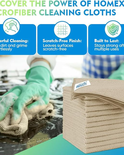 HOMEXCEL Brown Microfiber Cleaning Cloth 12 Pack, 12.5 x 12.5 inch Microfiber Towels for Cars, Ultra Absorbent Car Washing Cloth, Lint Free Streak Free Cleaning Rags for Car, Kitchen, and Window
