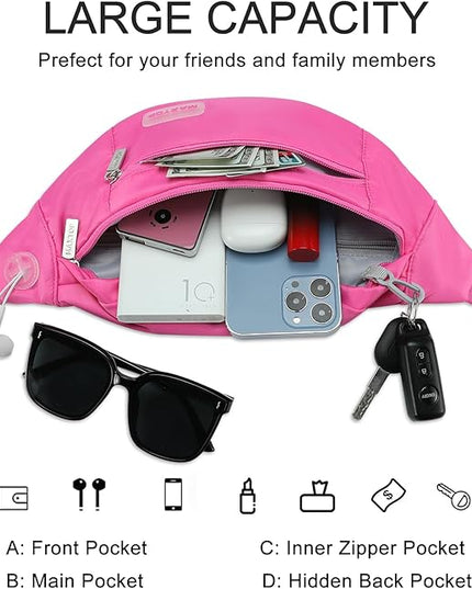 MAXTOP Large Crossbody Fanny Pack with 4-Zipper Pockets,Gifts for Enjoy Sports Festival Workout Traveling Running Casual Hands-Free Wallets Waist Pack Phone Bag Carrying All Phones