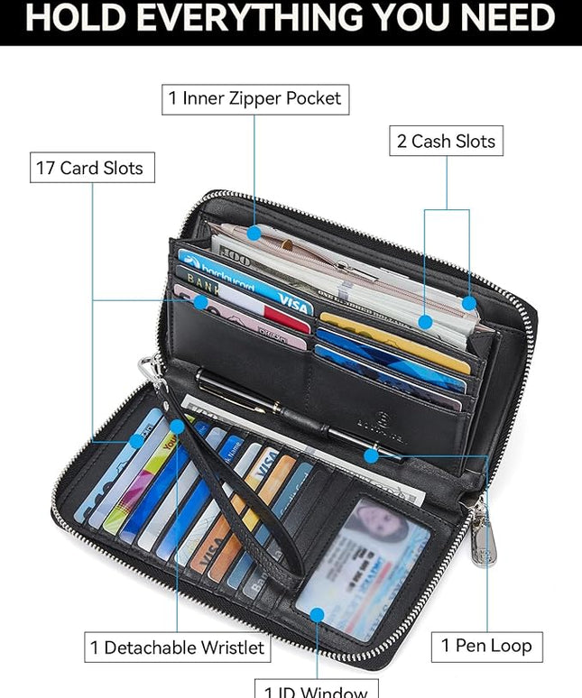 BOSTANTEN Leather Wallet for Women RFID Blocking Zip Around Credit Cards Holder Phone Clutch