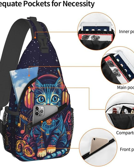 Animal Face Sling Bag Crossbody Bags Chest Bag Backpack for Travel Running and Hiking for Men Women Colorful Cat 1