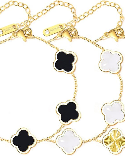 3PC Clover Bracelets Set 18k Gold Plated Lucky Clover Bracelet Women Adjustable Link Bracelets Cute Gold Jewelry