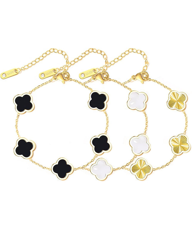 3PC Clover Bracelets Set 18k Gold Plated Lucky Clover Bracelet Women Adjustable Link Bracelets Cute Gold Jewelry