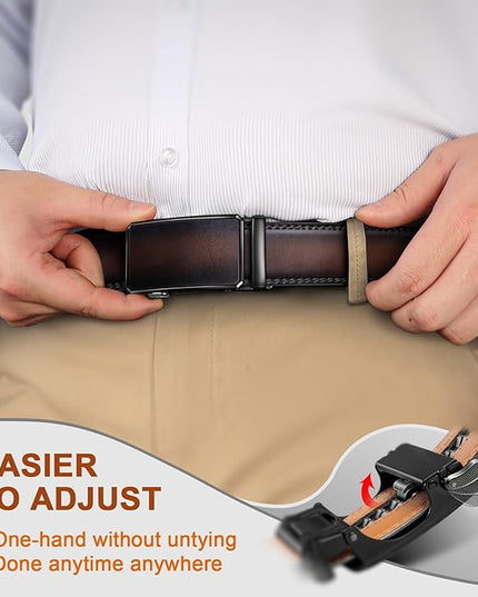 KEMISANT Men Belt 2 Pack, Leather Ratchet Belt Easy Click Slide For Men 1 3/8",Cut for Fit