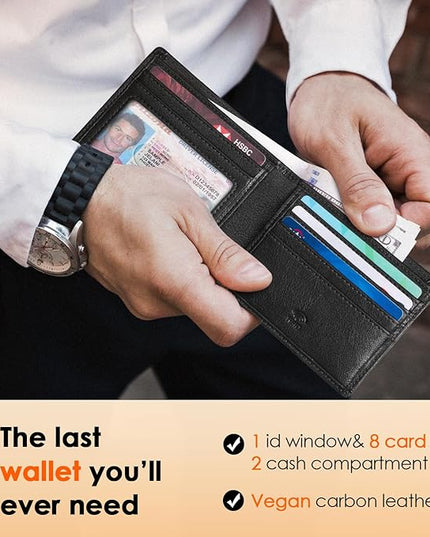 RUNBOX Wallet for Men Slim Leather Bifold RFID Blocking Minimalist Front Pocket Design with Gift Box