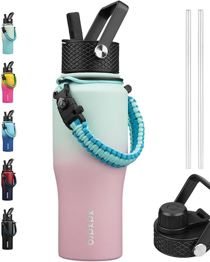 BJPKPK Insulated Water Bottles with Straw Lid, 23oz Metal Water Bottle with 2 lids & Paracord Strap, Double Wall Stainless Steel Vacuum Tumblers, Cups, Mugs, Thermo for Hot& Cold Drinks, Marshmallow