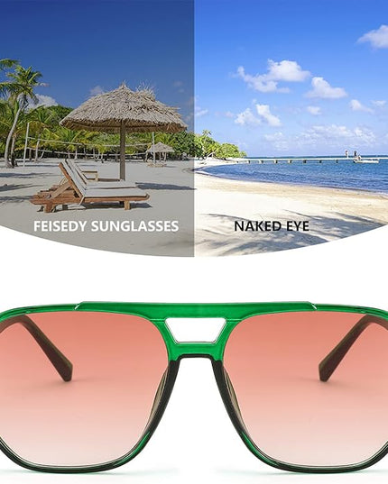FEISEDY Retro Square Aviator Sunglasses Women Men 70s Vintage Trendy Plastic Frame Sun Glasses B2835