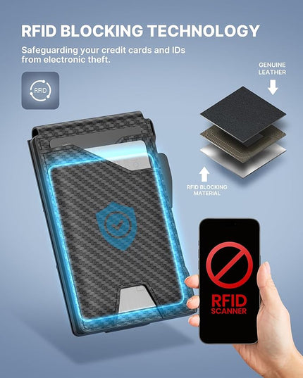 typecase Tactical Wallet for Men Card Holder: Pop Up Card Case, Genuine Leather, Smart, RFID Blocking, Slim, Minimalist, Thin, Front Pocket - 9-13 Card Capacitiy, ID Window, Money Clip (Orange)